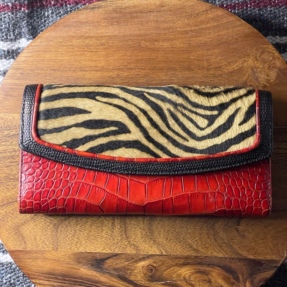 BRAHMIN Burchelli Collection Calf Hair & Red Leather Wallet